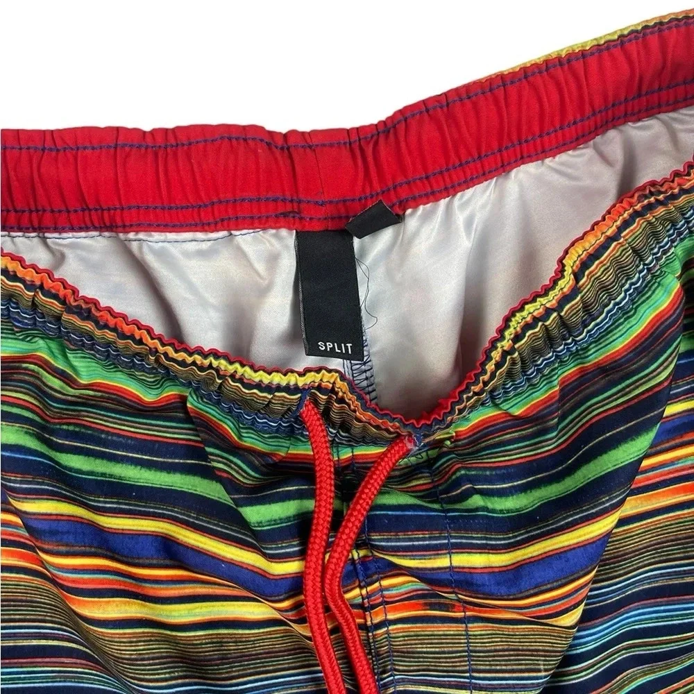 SH402 Men’s Split Trendy Striped Performance Swim Trunks L